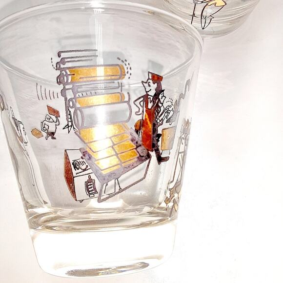 Mid Century modern Double drinking Glasses Set of 5 Pressroom Characters - Picture 9 of 13